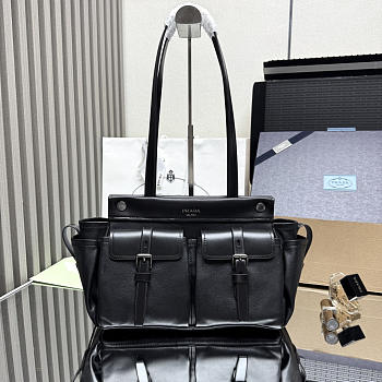 Prada Route medium leather tote bag black 30x22x15cm