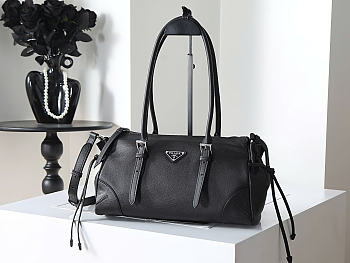 Prada Bonnie black antiqued leather tote bag 32x17.5x10.5cm