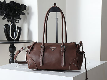 Prada Bonnie brown antiqued leather tote bag 32x17.5x10.5cm