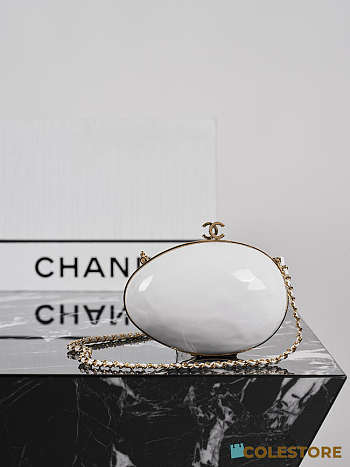 Chanel Small Egg Minaudiere Resin & Gold-Tone Metal Pearly White bag 29 x 15 x 9cm