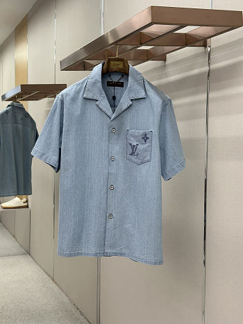 LV Embroidered Signature Chambray Short-Sleeved Shirt men 
