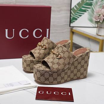 Gucci Women's wedge sandals with horsebit detail 10.5cm
