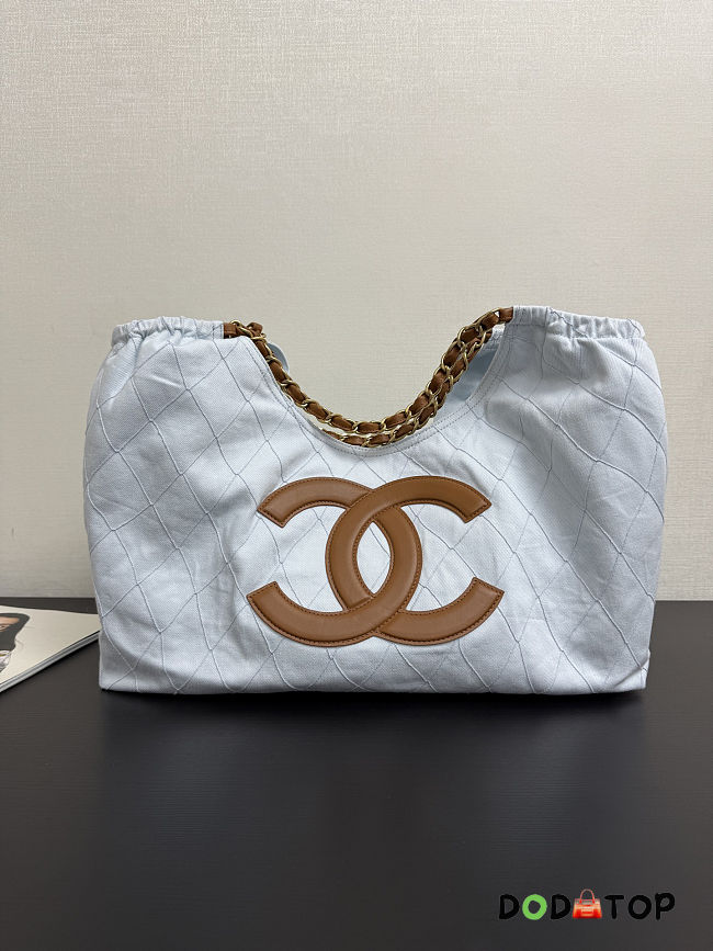 Chanel Coco Beach Shopping Tote Denim Light Blue Brown bag size 43x20x17cm - 1