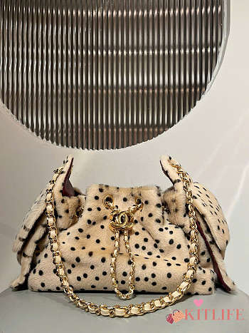 Chanel 25C Drawstring Handbag Beige Sheepskin bag size 20x22x12.5cm