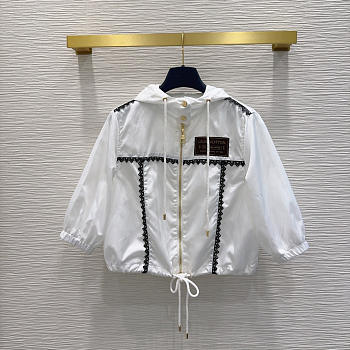 Louis Vuitton Lace Trim Hooded Parka white 
