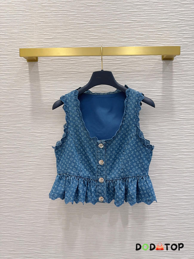 Louis Vuitton Monogram Denim Peplum Crop Top  - 1