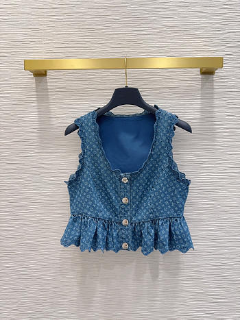 Louis Vuitton Monogram Denim Peplum Crop Top 