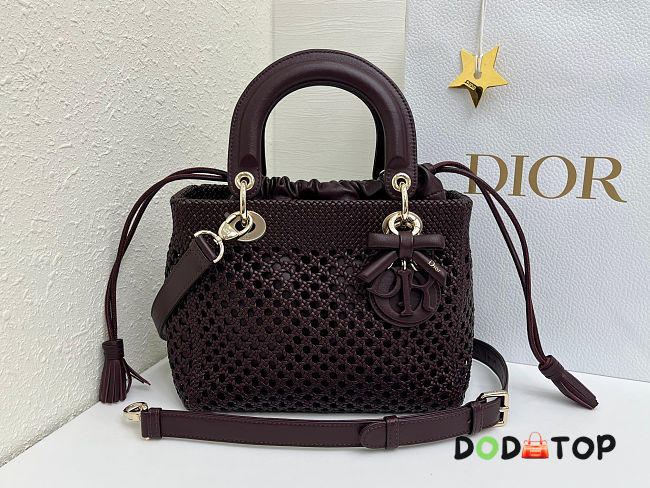 Dior Medium Lady Bag wine color Woven Calfskin bag size 24x21x12cm  - 1