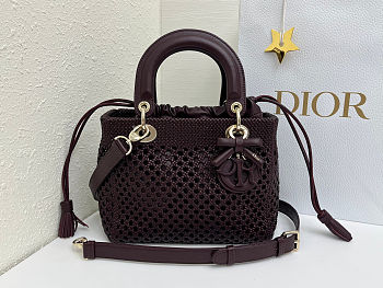 Dior Medium Lady Bag wine color Woven Calfskin bag size 24x21x12cm 