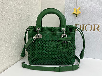 Dior Medium Lady Bag green Woven Calfskin bag size 24x21x12cm