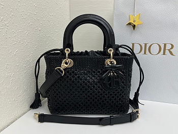 Dior Medium Lady Bag black Woven Calfskin bag size 24x21x12cm 