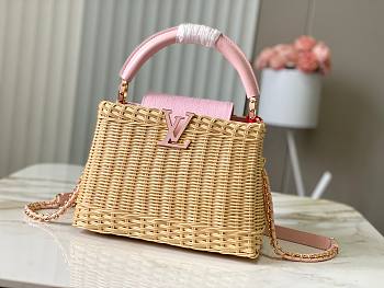 Louis Vuitton Rattan Calfskin Capucines bag pink size 27x18x9cm 