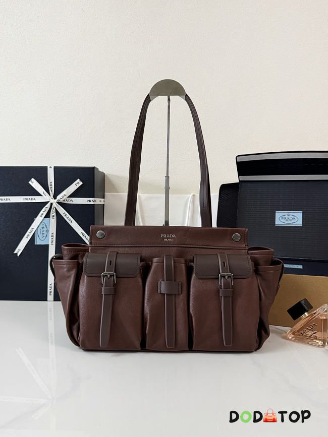 Prada Route large leather tote bag Color Cocoa Brown size 34x25x17cm - 1
