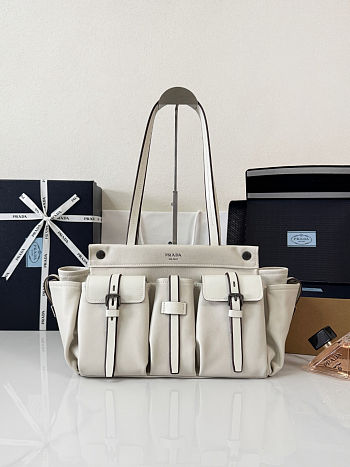 Prada Route large leather tote bag white size 34x25x17cm