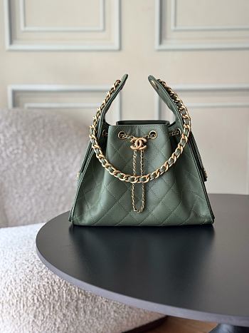 Chanel Small 25 Handbag Green Caviar Gold size 30x26x14cm