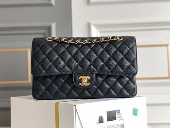Chanel Flap Caviar Black Bag Gold Hardware Size 15.5 x 25.5 x 6.5 cm