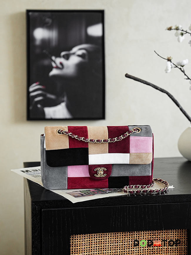Chanel flap bag Patchwork of suede calfskin & gold-tone metal size 25cm - 1