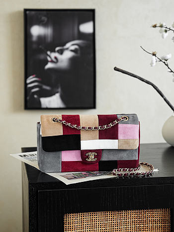 Chanel flap bag Patchwork of suede calfskin & gold-tone metal size 25cm