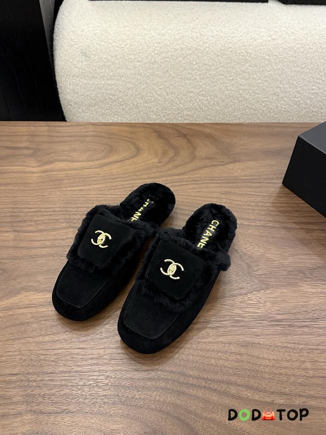 Chanel velvet slippers black -07 - 1