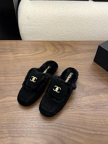 Chanel velvet slippers black -07